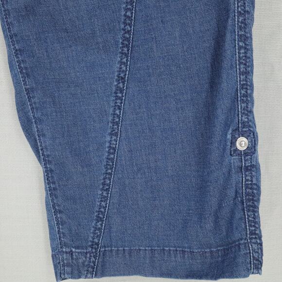 Chicos Pants 2 Womens Large Blue Chambray Pull On Elastic Waist Roll Tab Cuffs - Picture 7 of 14